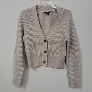 Velvet Heart Cardigan Sweater Womens XS V-neck Rib Knit Cropped 3 Button Gray
